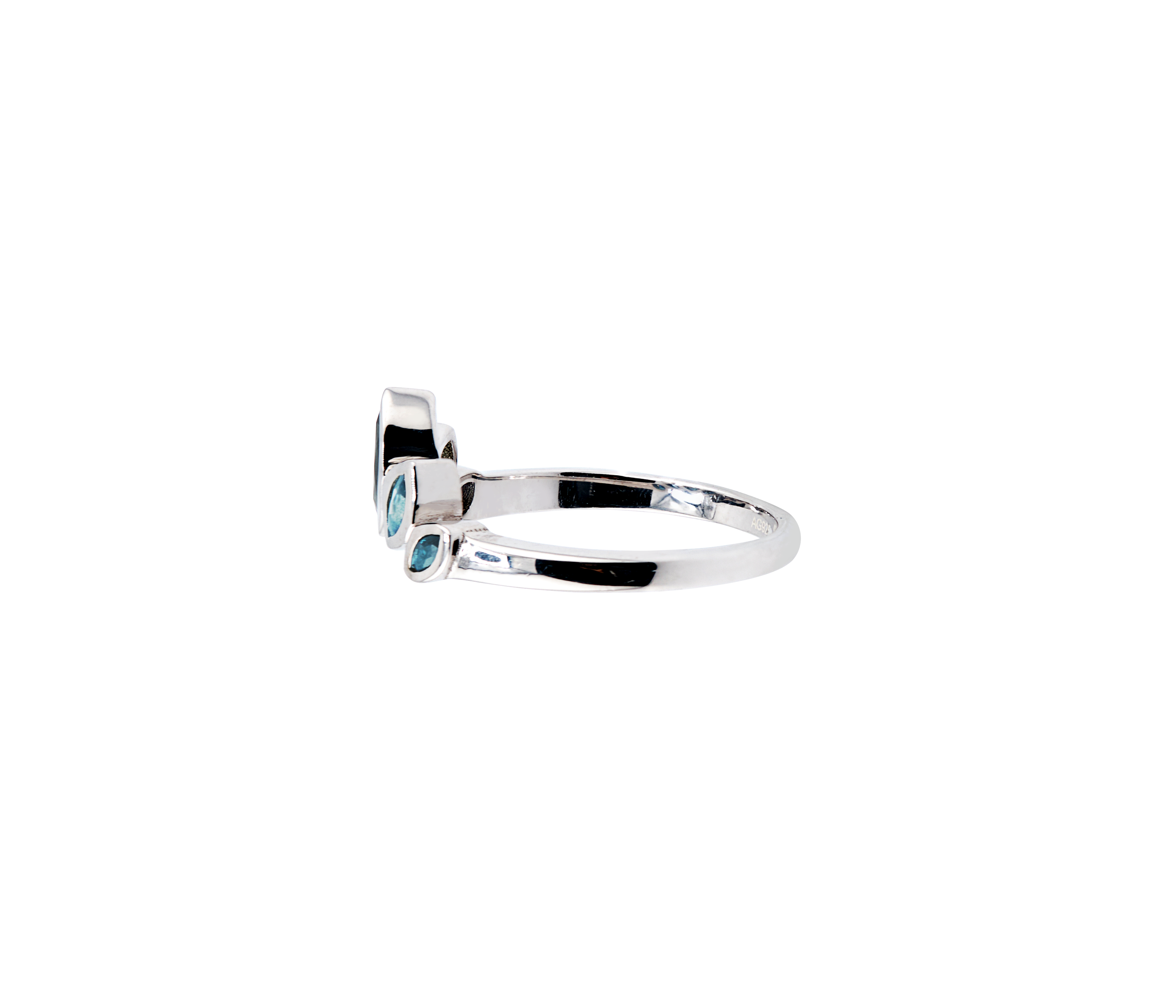 Marquise-Cut Teal Blue Sapphire Ring | 5-Stone Bezel-Set Band