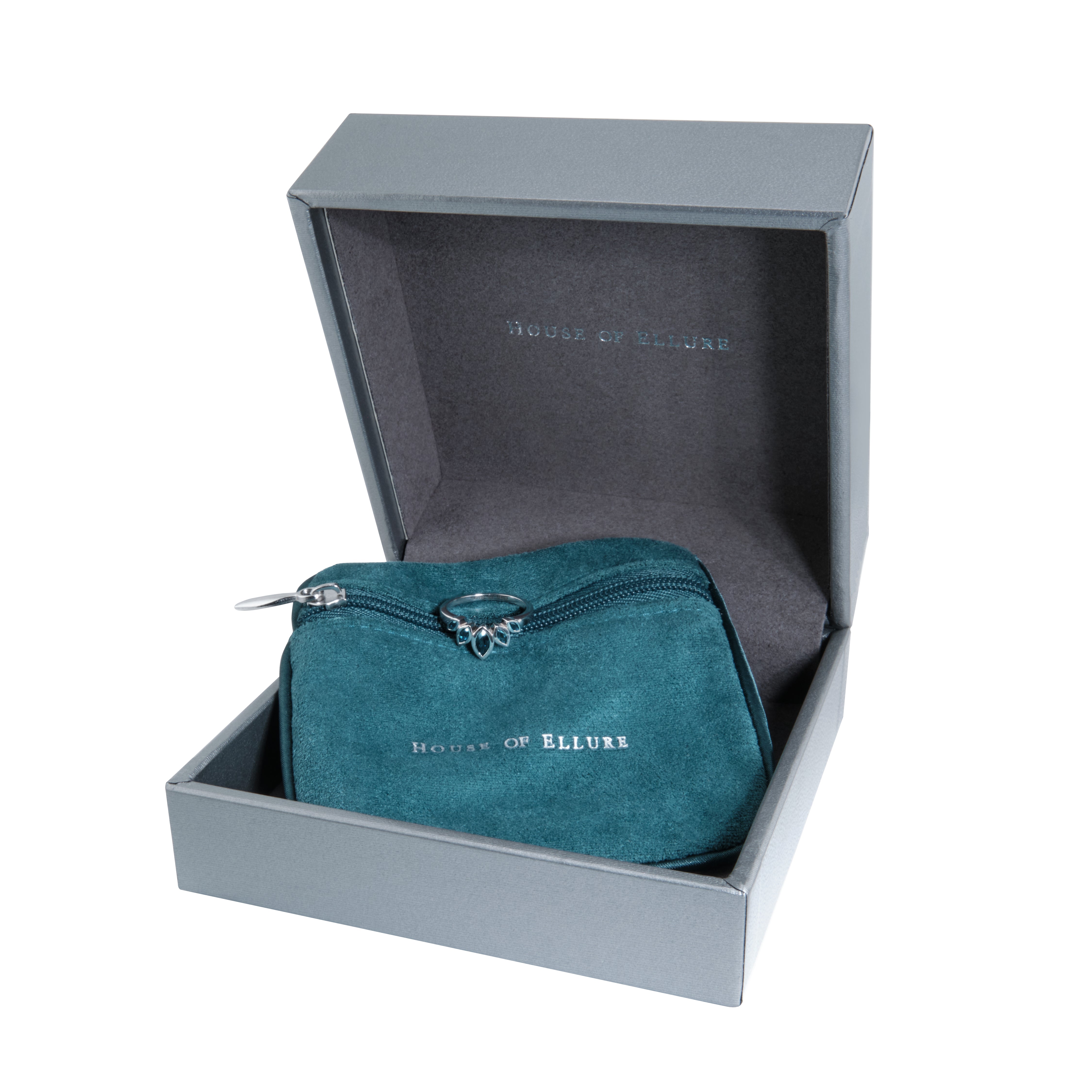 Marquise-Cut Teal Blue Sapphire Ring | 5-Stone Bezel-Set Band