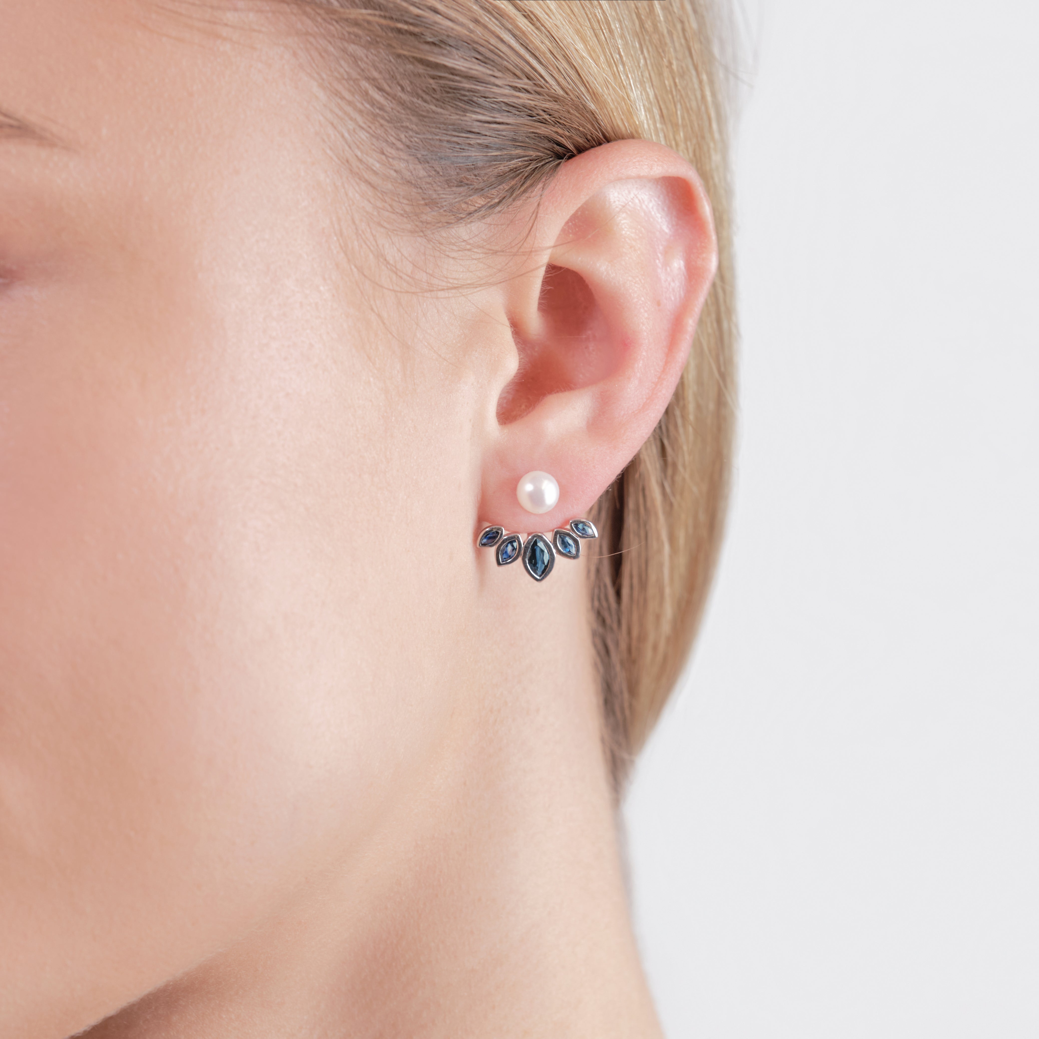 Marquise-Cut Blue Sapphire & Cultured Pearl Earrings