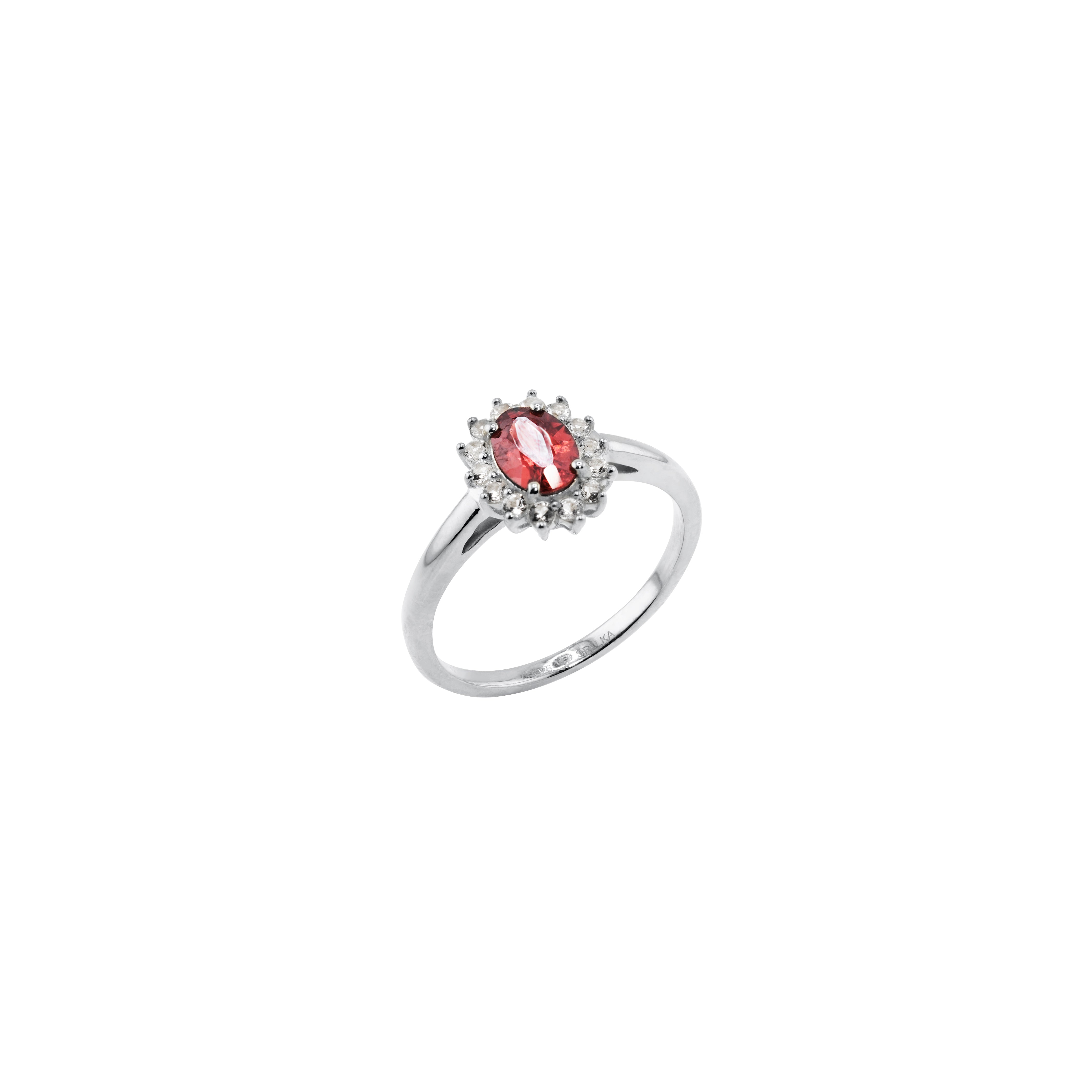 Red Garnet and White Topaz Silver Ring