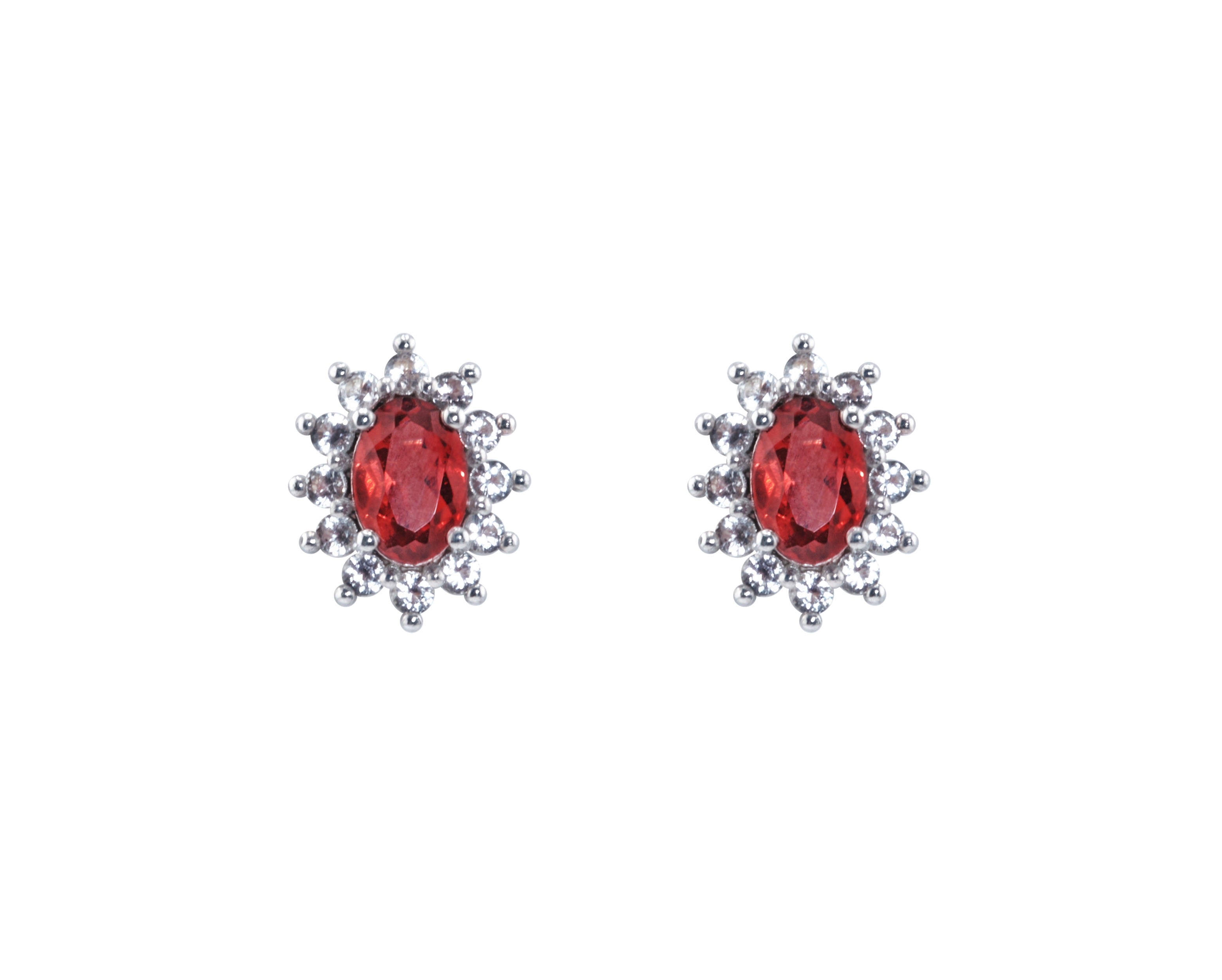 Red Garnet and White Topaz Silver Starburst Earrings