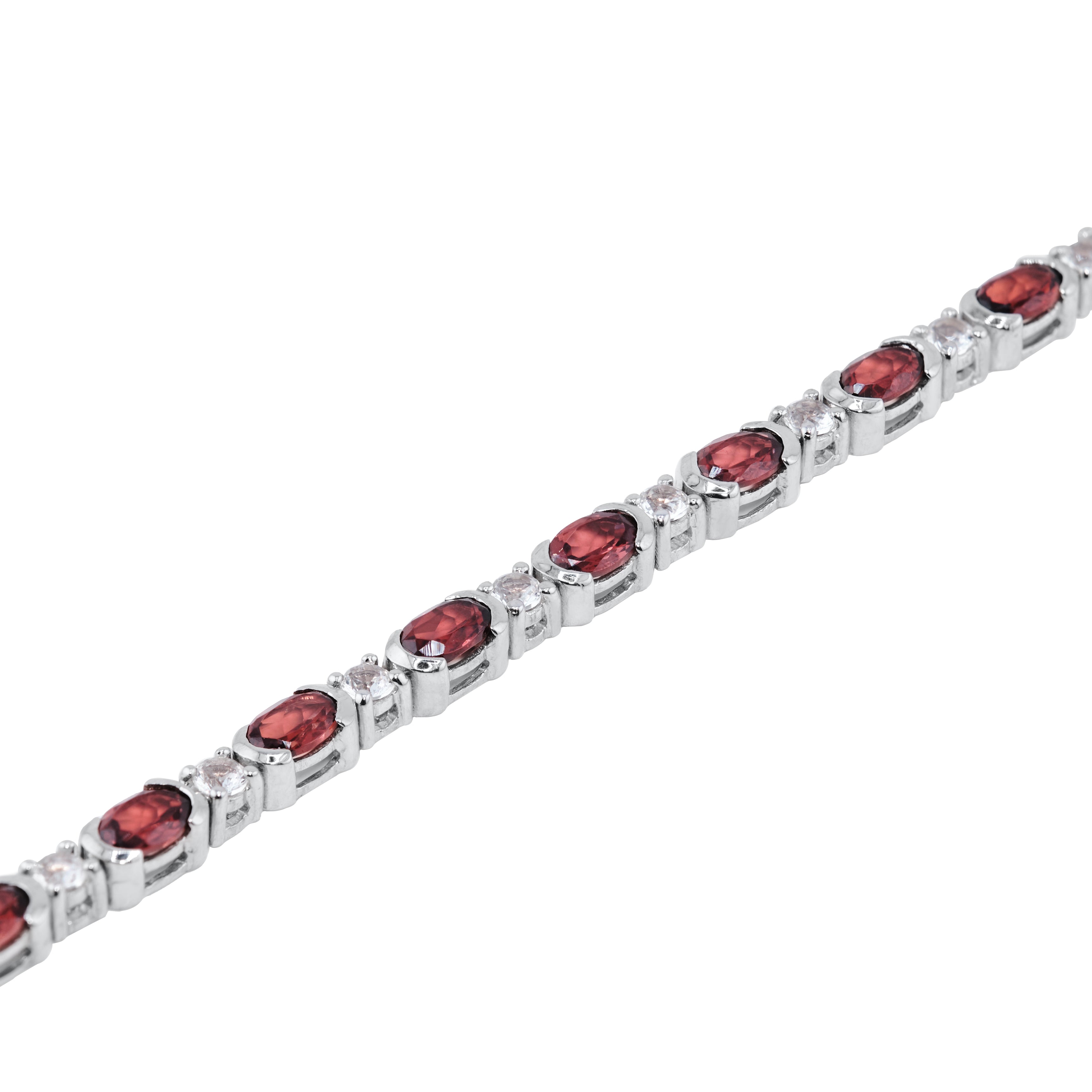 Red Garnet and White Topaz Silver Tennis Bracelet