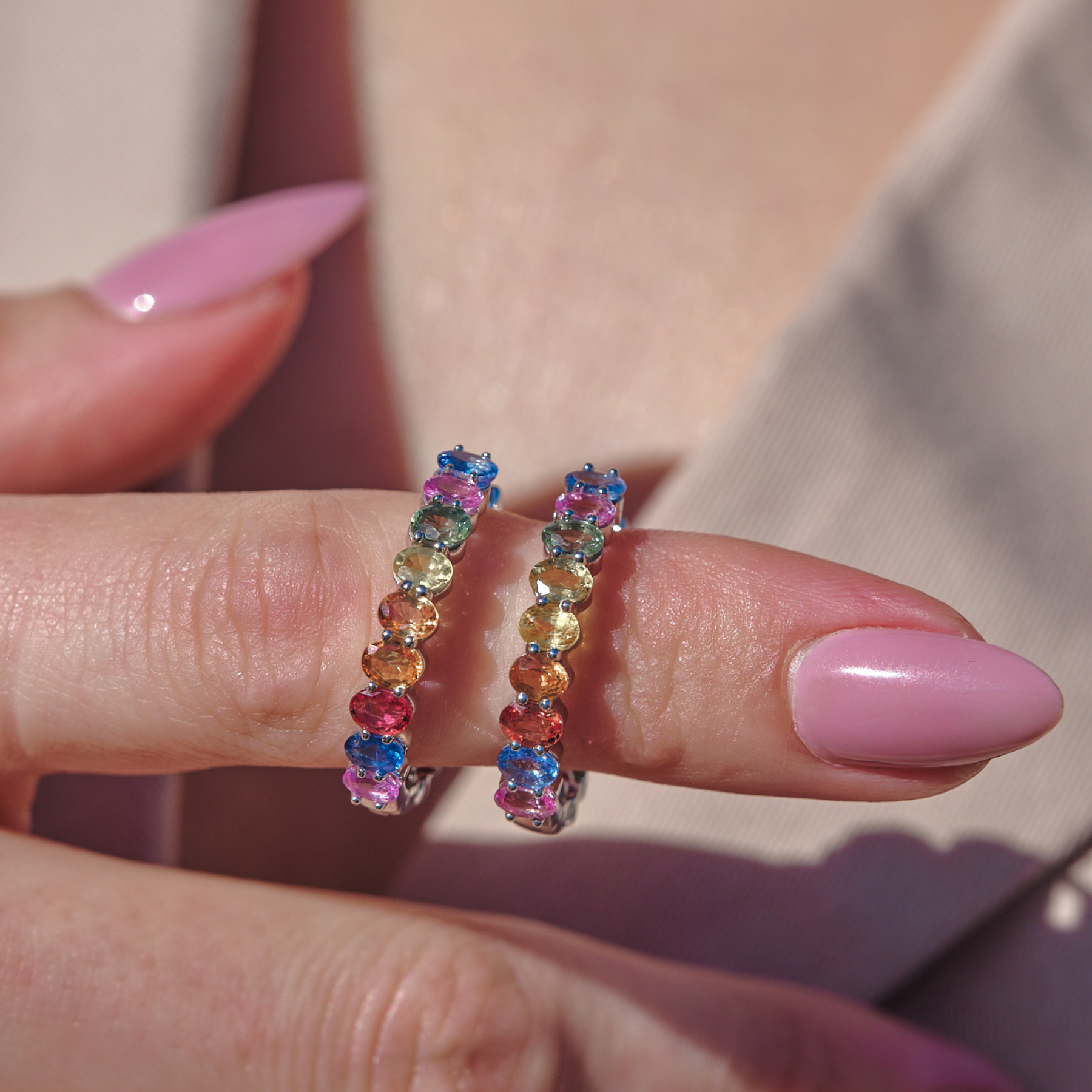 Multicolor Sapphire Inside-Outside Hoop Earrings