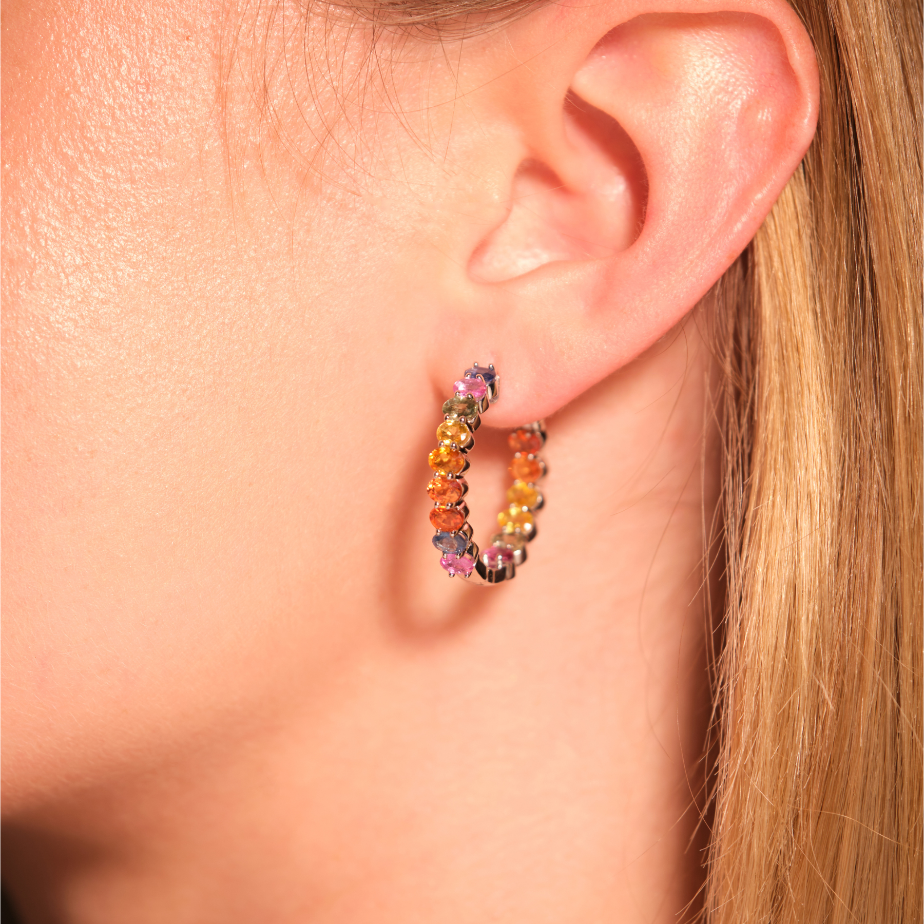 Multicolor Sapphire Inside-Outside Hoop Earrings