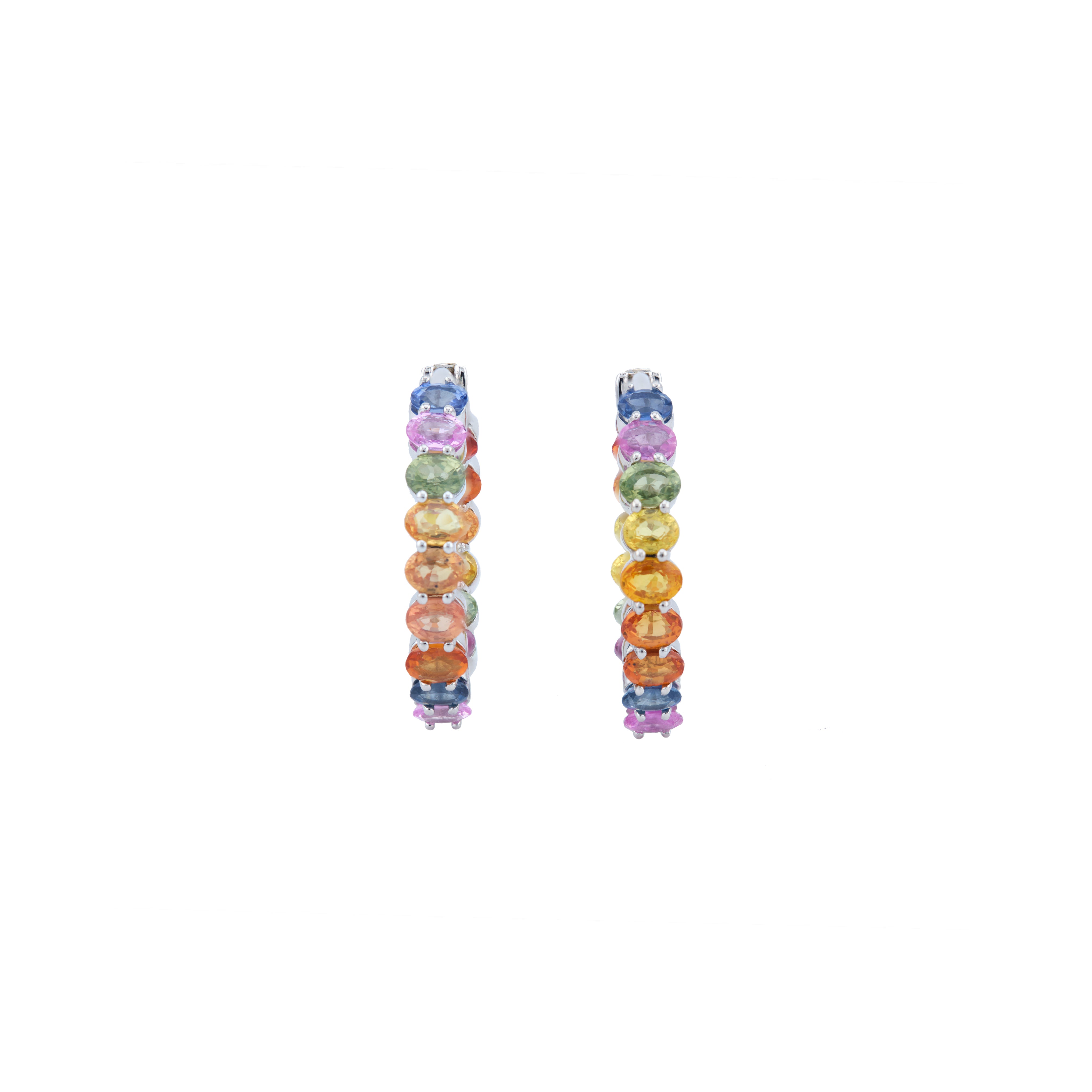 Multicolor Sapphire Inside-Outside Hoop Earrings