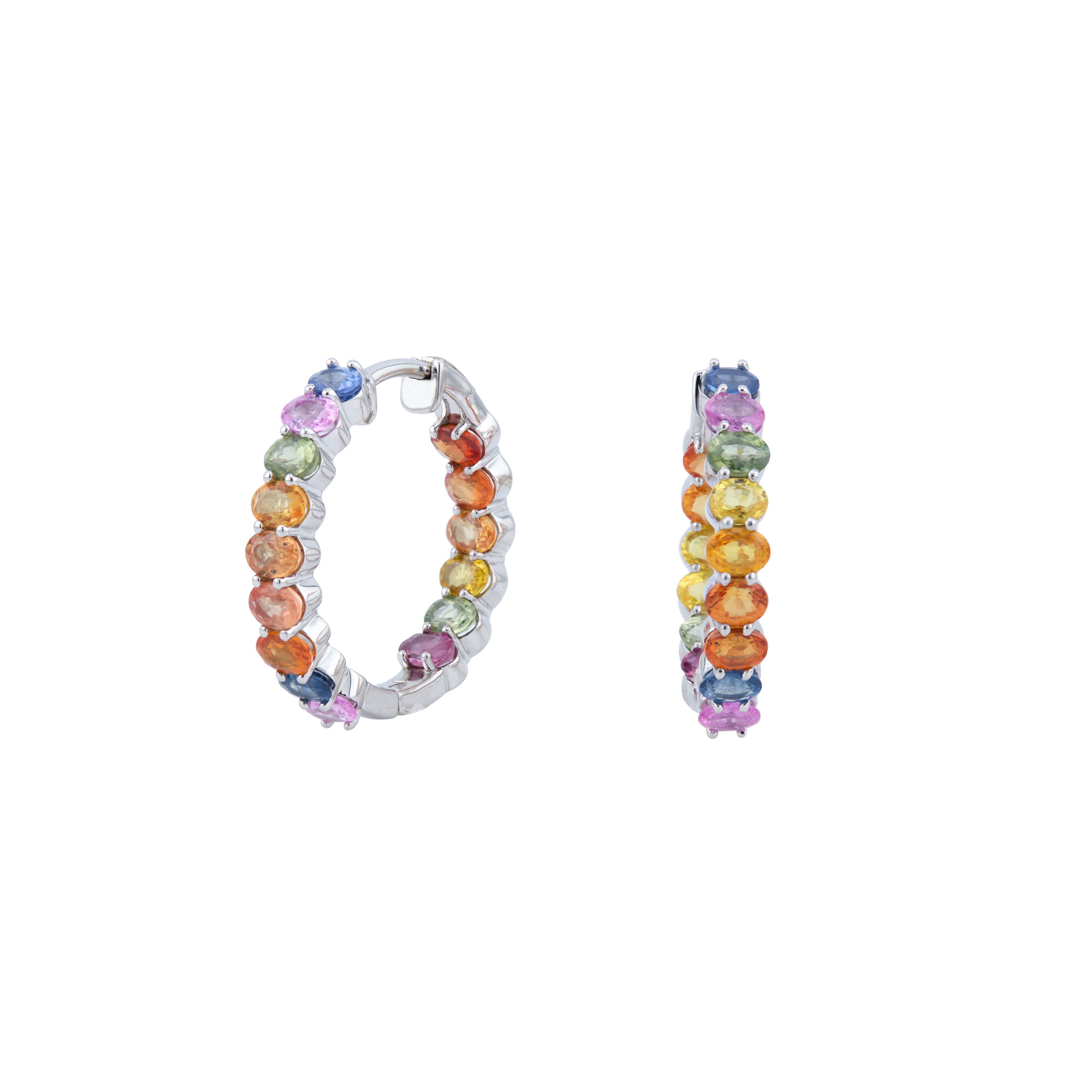Multicolor Sapphire Inside-Outside Hoop Earrings
